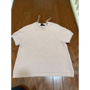 Tahari Womens Pink 100% Cotton Textured Knit Short Sleeve Sweater Size Medium